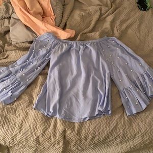 Baby blue semi off the shoulder top